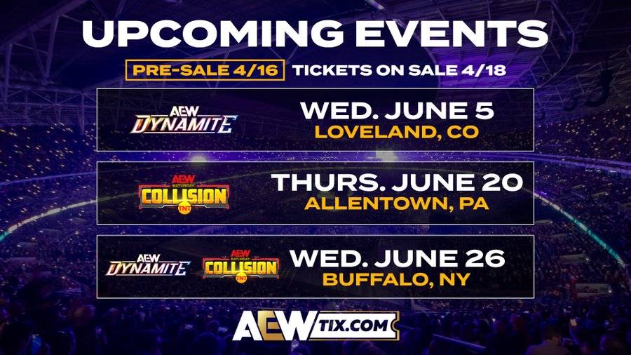 New Dates & Locations Revealed for AEW Dynamite & Collision Shows